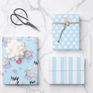 Het is een jongen Ooievaar Baby Inpakpapier Set Vel