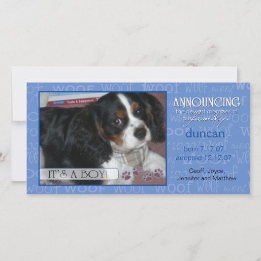 Het is een jongen - Pet-fotokaart Aankondiging (Voorkant)