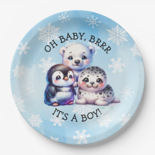 Het is een jongen Polar Arctic Winter Baby showe Papieren Bordje