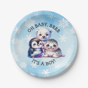 Het is een jongen Polar Arctic Winter Baby showe Papieren Bordje