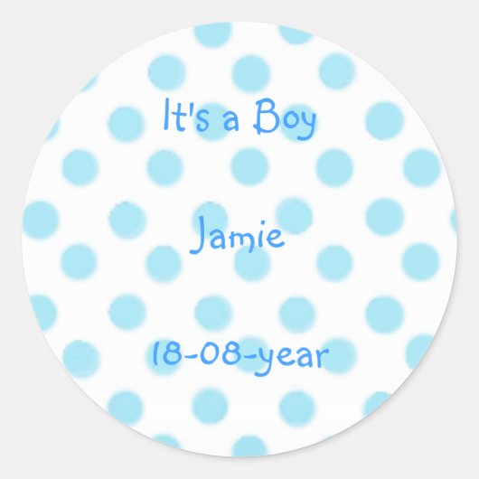 Het is een jongen! -polka dots sticker (Voorkant)
