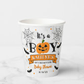 "Het is een jongen" pompoen Halloween Baby shower Papieren Bekers (Voorkant)