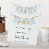 Het is een jongen Roze vaantjes Baby Shower Welkom Reclamebord Met Voetstuk (Insitu)