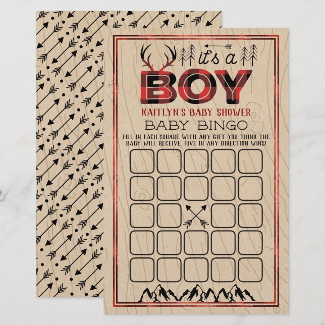 Het is een jongen! Rustic Geploade Baby Bingo (Voorkant / Achterkant)