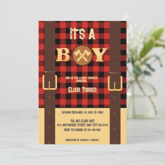 Het is een jongen Rustic Lumberjack Flannel Baby s Kaart (Staand voorkant)