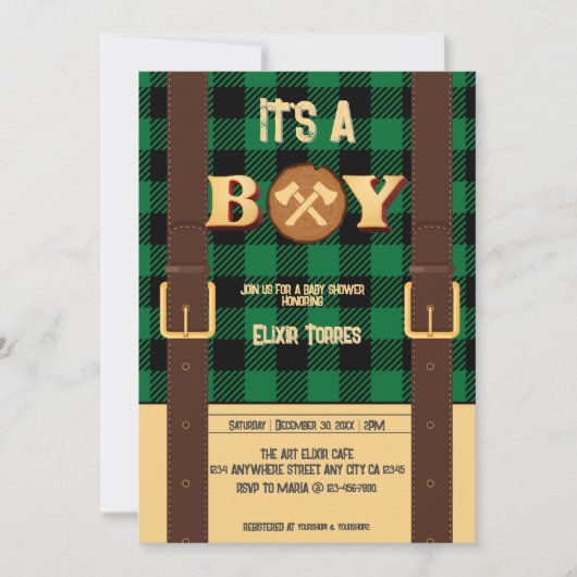 Het is een jongen Rustic Lumberjack Flannel Baby S Kaart (Voorkant)