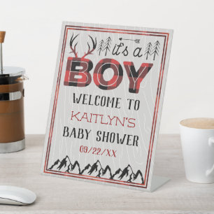 Het is een jongen! Rustic Play Lumberjack Baby sho Reclamebord Met Voetstuk