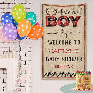Het is een jongen! Rustic Play Lumberjack Baby sho Spandoek
