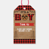 Het is een jongen Rustic Wood Plaid Baby shower Cadeaulabel (Voorkant)