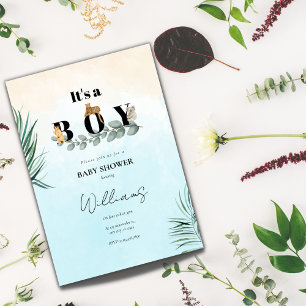 Het is een jongen safari dier baby shower kaart