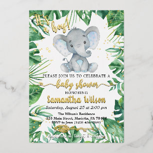 Het is een Jongen Safari Elephant Baby shower Echt Folie Uitnodiging