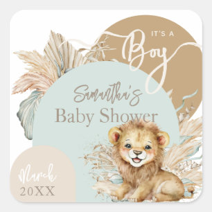 Het is een jongen Safari Theme Lion Baby shower Vierkante Sticker