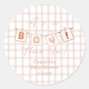 Het is een jongen! Schattig bruin geruit Notedry b Ronde Sticker