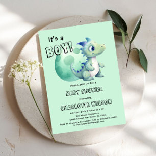 Het is een jongen! Schattigee dinosaurus met zijn  Kaart