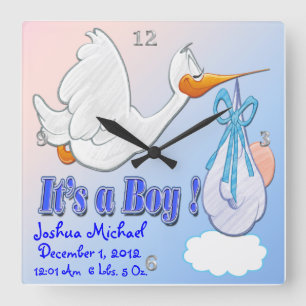 Het is een jongen - Stork Keepomwille Wall Clock Vierkante Klok