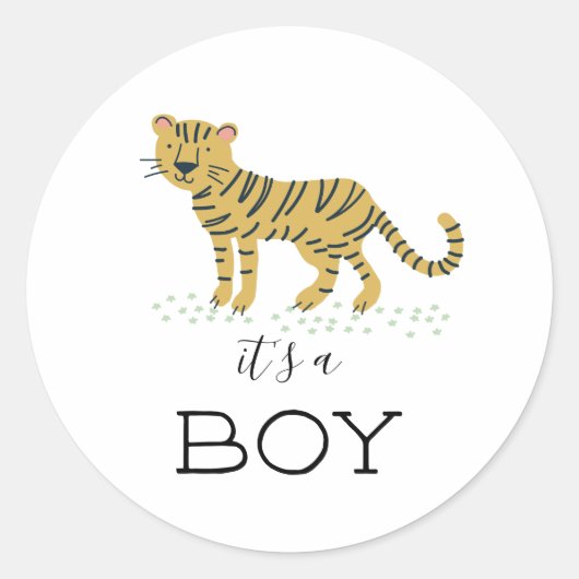 Het is een Jongen Tiger Ronde Sticker (Voorkant)