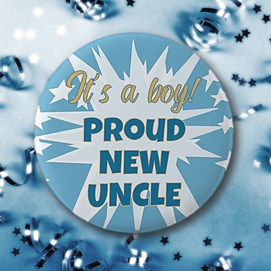 Het is een jongen! Trotse nieuwe Oom Button