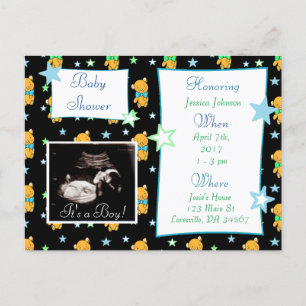 Het is een jongen, Ultrasound Pic Baby shower Invi Uitnodiging Briefkaart