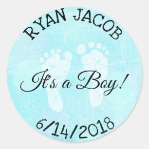 Het is een jongen voetafdrukken Baby shower Sticke Ronde Sticker