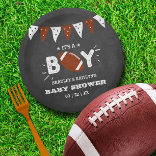 Het is een jongen! Voetbal Thema Co-ed Baby Shower Papieren Bordje