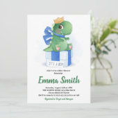 Het is een jongen waterverf dinosaurus baby shower kaart (Staand voorkant)