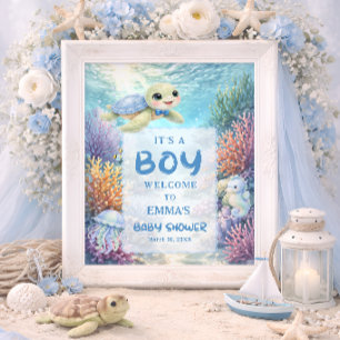 Het is een jongen Zeeschildpad Baby Shower Welkom Poster