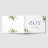 Het is een jongens baby shower met stoffig blauwe gastenboek (Volledig)