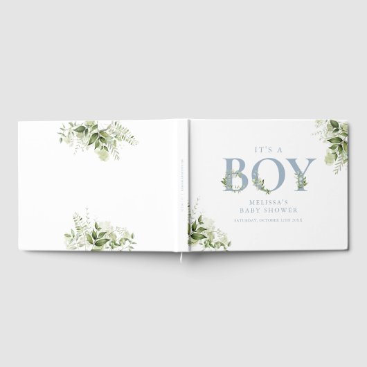 Het is een jongens baby shower met stoffig blauwe gastenboek (Volledig)