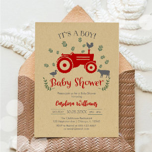 Het is een jongens boerentrekkertje baby shower ui kaart