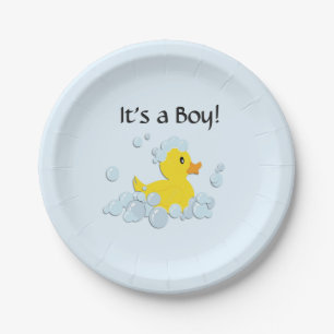Het is een jongens bubbel baby shower blauw papieren bordje