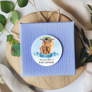 Het is een jongens Highland-kalfje Baby Shower    Ronde Sticker