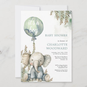 Het is een jongensblauw ballon olifant Baby shower Kaart