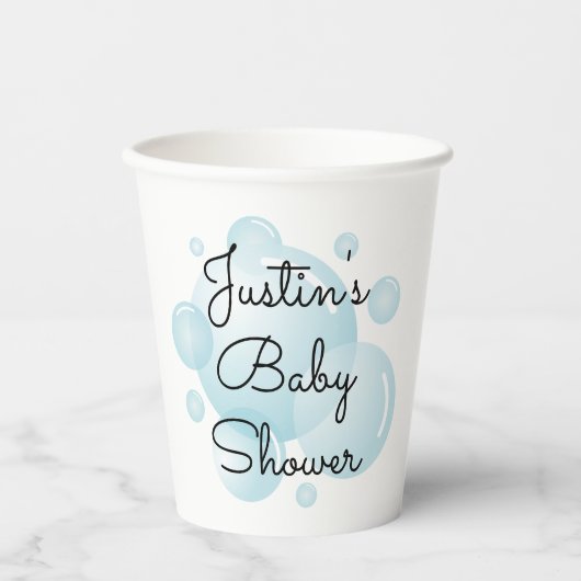 Het is een jongensblauwe zeepbellen baby shower fe papieren bekers (Voorkant)