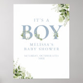Het is een jongensgroen blauw Baby shower teken Poster (Voorkant)