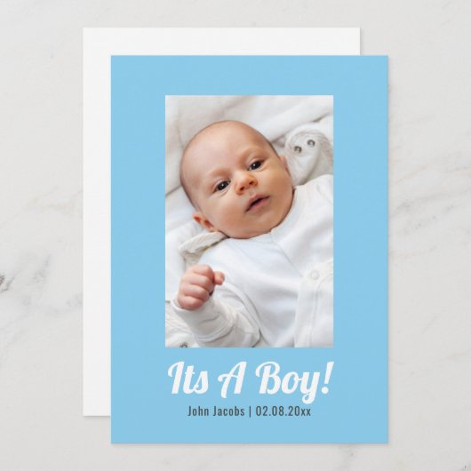 Het is een jongetje, fotogeheugen, baby shower kaa kaart (Voorkant / Achterkant)