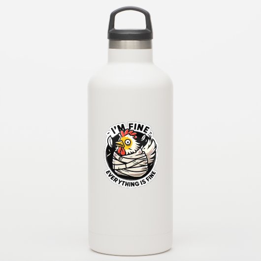 Het is een leuke kip sticker (Waterfles)