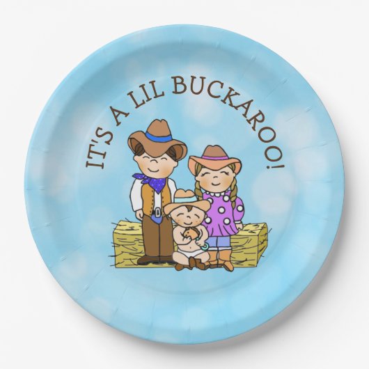 Het is een Lil Buckaroo Cowboy thema Baby shower Papieren Bordje (Voorkant)