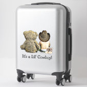 Het is een Lil Cowboy Teddy Baby shower Sticker (Koffer)