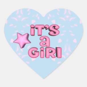 Het Is Een Meisje 3D-Tekst Ster Hart Sticker