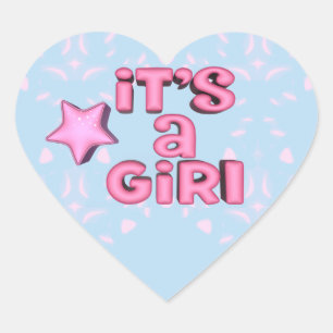 Het is een meisje 3D tekst ster Hart Sticker
