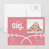 Het is een MEISJE! Aankondigingskaart (Voorkant / Achterkant)