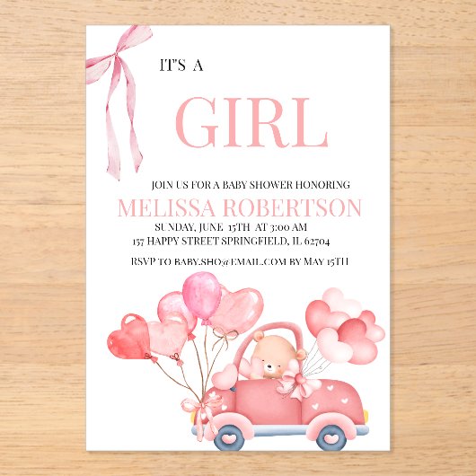 Het is een meisje! acryl uitnodigingen (Voorkant)