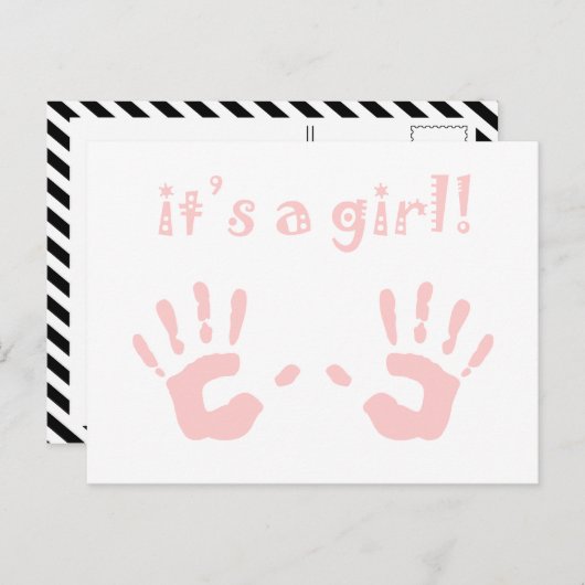 Het is een meisje : baby Handprints Aankondiging (Voorkant / Achterkant)