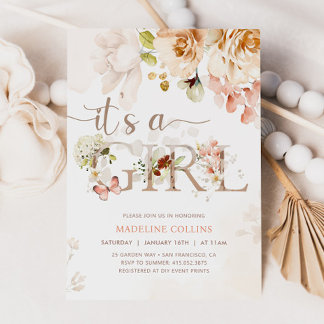 Het is een meisje, Baby in bloei, tuin Baby shower Kaart