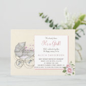 Het is een meisje baby koets douchefeest kaart (Staand voorkant)