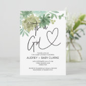 Het is een meisje Baby shower Party Green Succulen Kaart (Staand voorkant)