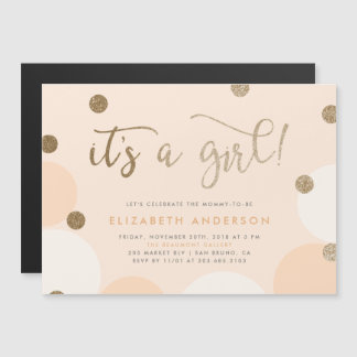 Het is een meisje! | Baby shower Peach & Gold Conf Magnetische Uitnodiging