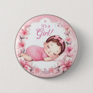 Het is een meisje Baby Shower Roze Badge met Cute Ronde Button 5,7 Cm
