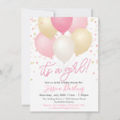 Het is een meisje Baby shower roze ballonnen en Co Kaart (Voorkant)