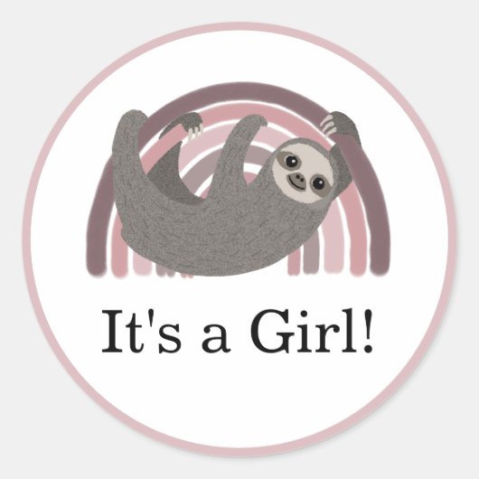Het is een meisje! Baby sloth baby shower sticker (Voorkant)